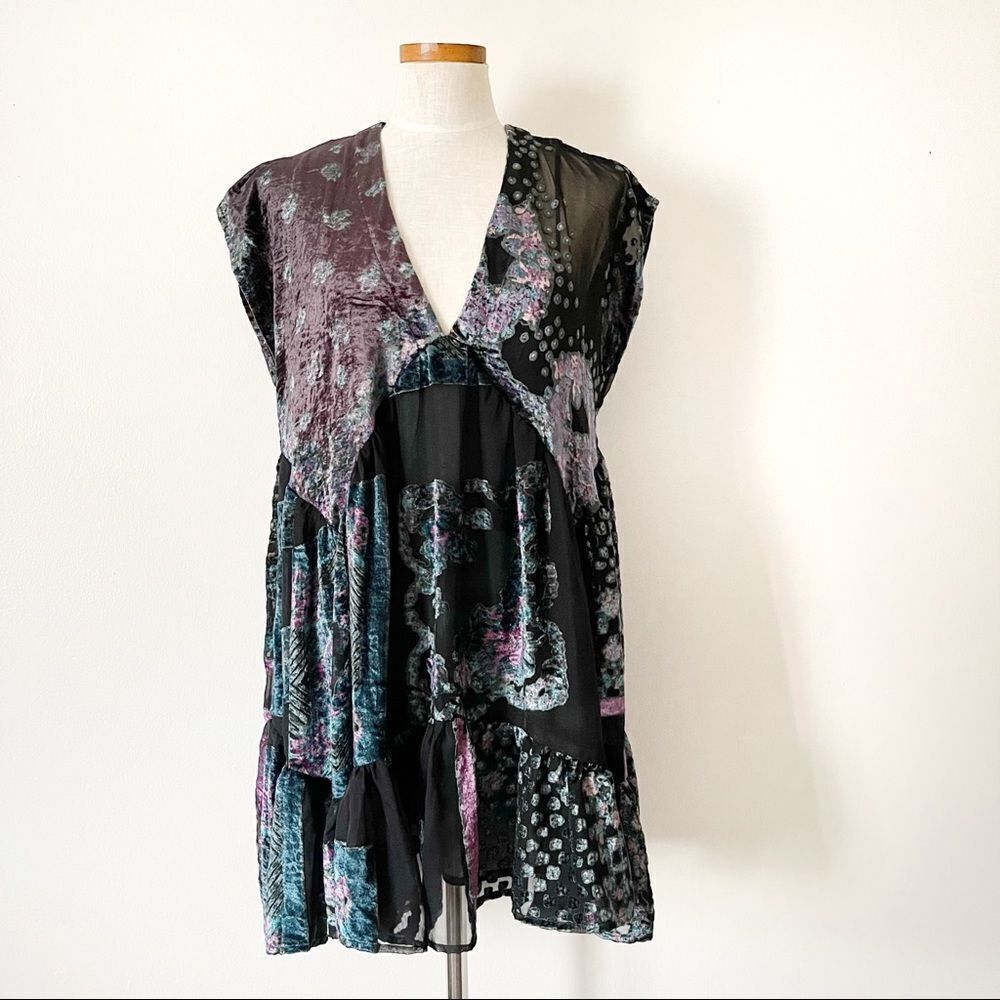 Free People Mended Scarves Velvet Mini Dress Purple XS NWOT View 3